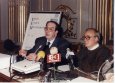 En la Diputación de Guipuzcoa en la rueda de prensa del centenario de Bonarat. El orador José Antonio Arana y Juan Mari Lekuona